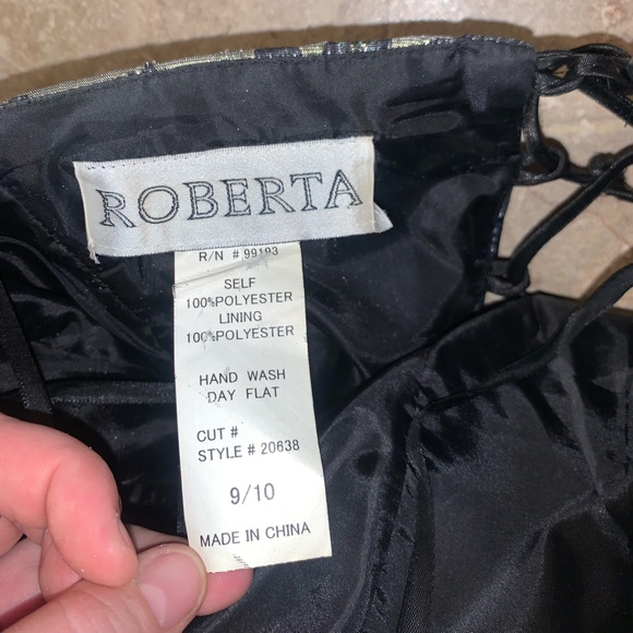 Vintage Rare Roberta Cocktail Dress Black Gold Floral Layered Skirt - Size 9/10 - Picture 11 of 14